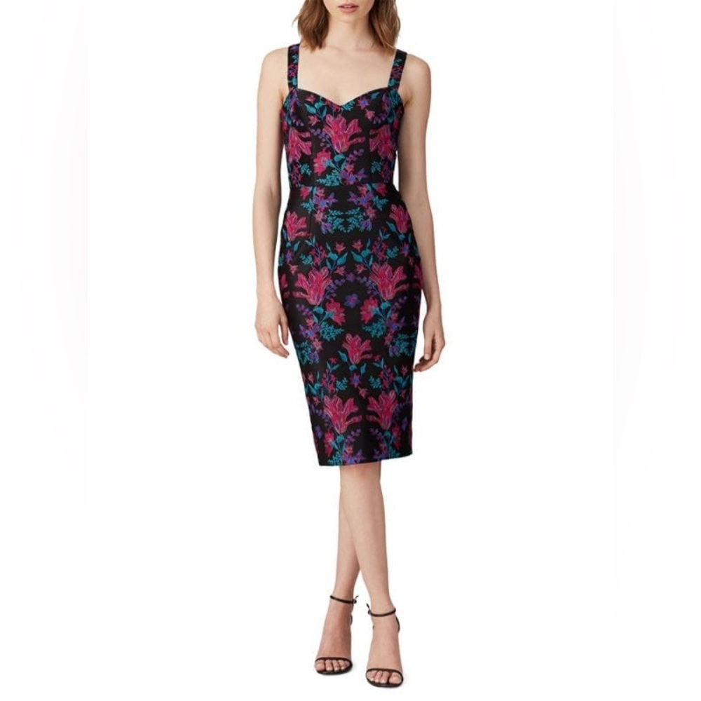 Dress the Population Jaida Sheath Dress - Like New (Black with Floral Details)